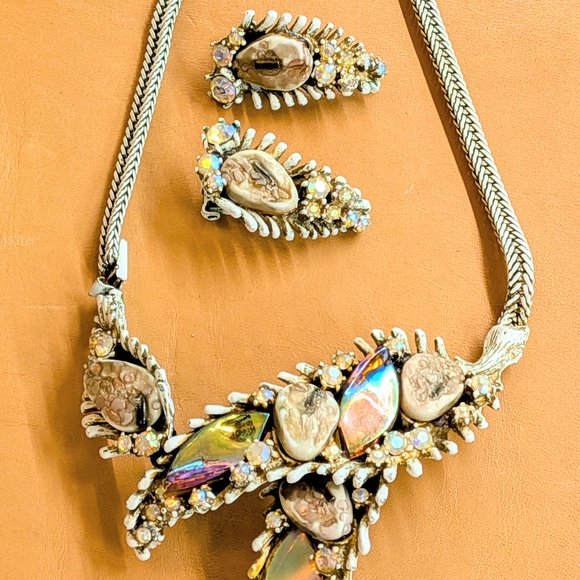 Rare Har Silver and Gold Necklace with Iridescent Stones. Good Used Condition